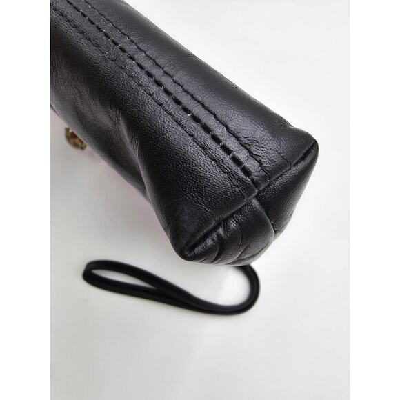 Vtg Ruth E Saltz Black Black and Gold Jaguar Leather Clutch with Hand Strap - Picture 7 of 13